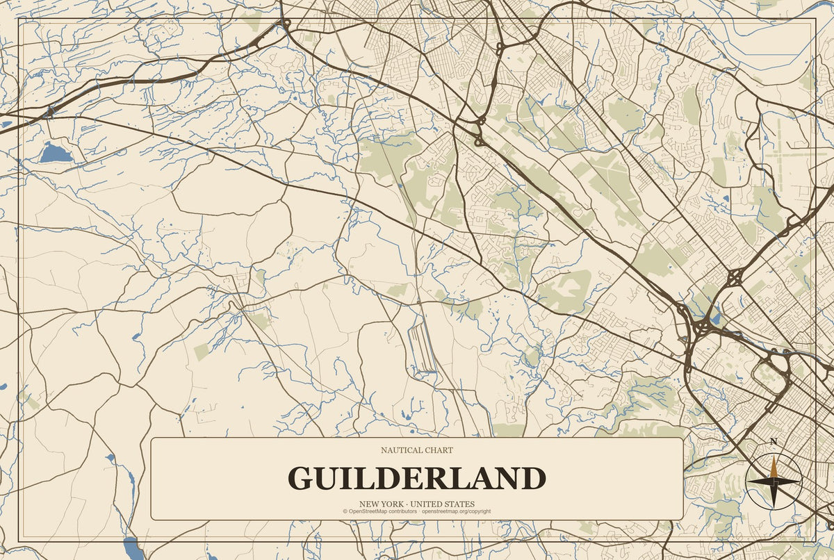 Guilderland, New York City Map Aluminum Sign in Heritage Nautical style