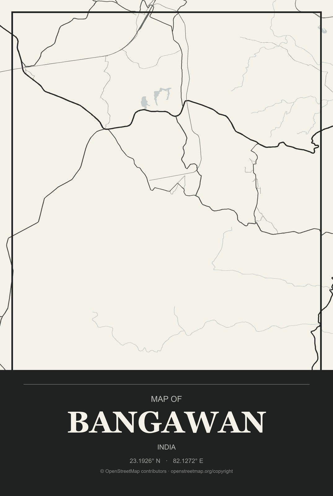 Bangawan, India City Map Aluminum Sign in Museum Plaque style