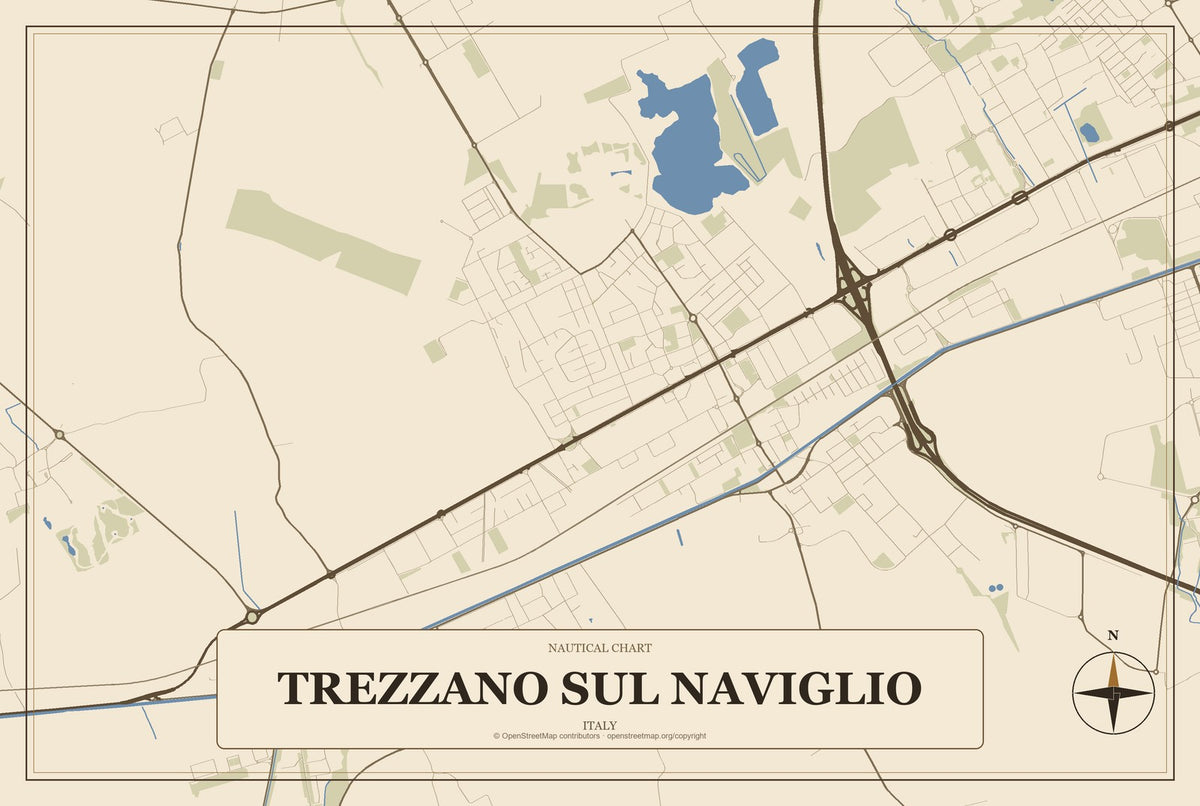 Trezzano sul Naviglio, Italy City Map Aluminum Sign in Heritage Nautical style