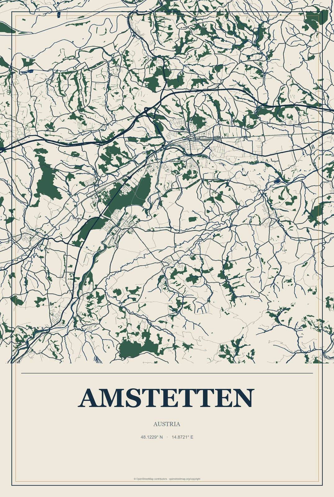 Amstetten, Austria City Map Aluminum Sign in Coastal Cutout style