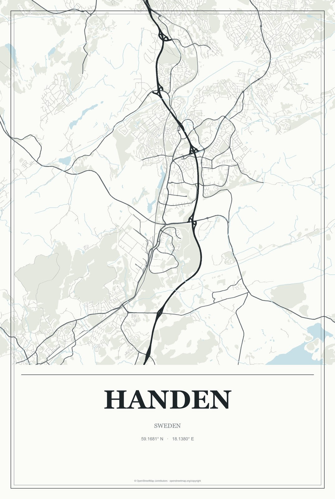 Handen, Sweden City Map Aluminum Sign in Gallery Air style
