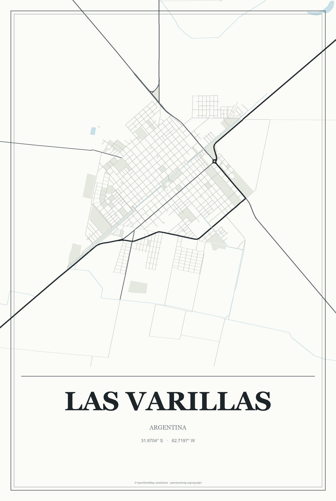 Las Varillas, Argentina City Map Aluminum Sign in Gallery Air style