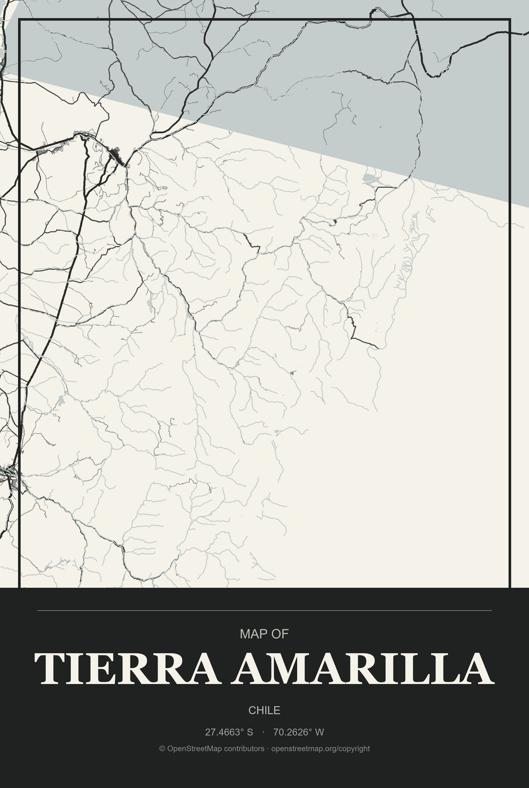 Tierra Amarilla, Chile City Map Aluminum Sign in Museum Plaque style