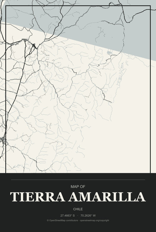 Tierra Amarilla, Chile City Map Aluminum Sign in Museum Plaque style