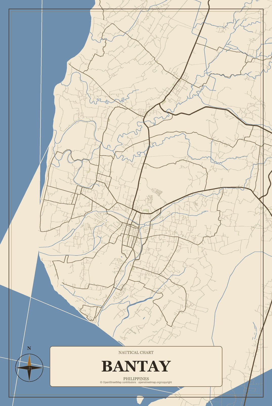 Bantay, Philippines City Map Aluminum Sign in Heritage Nautical style