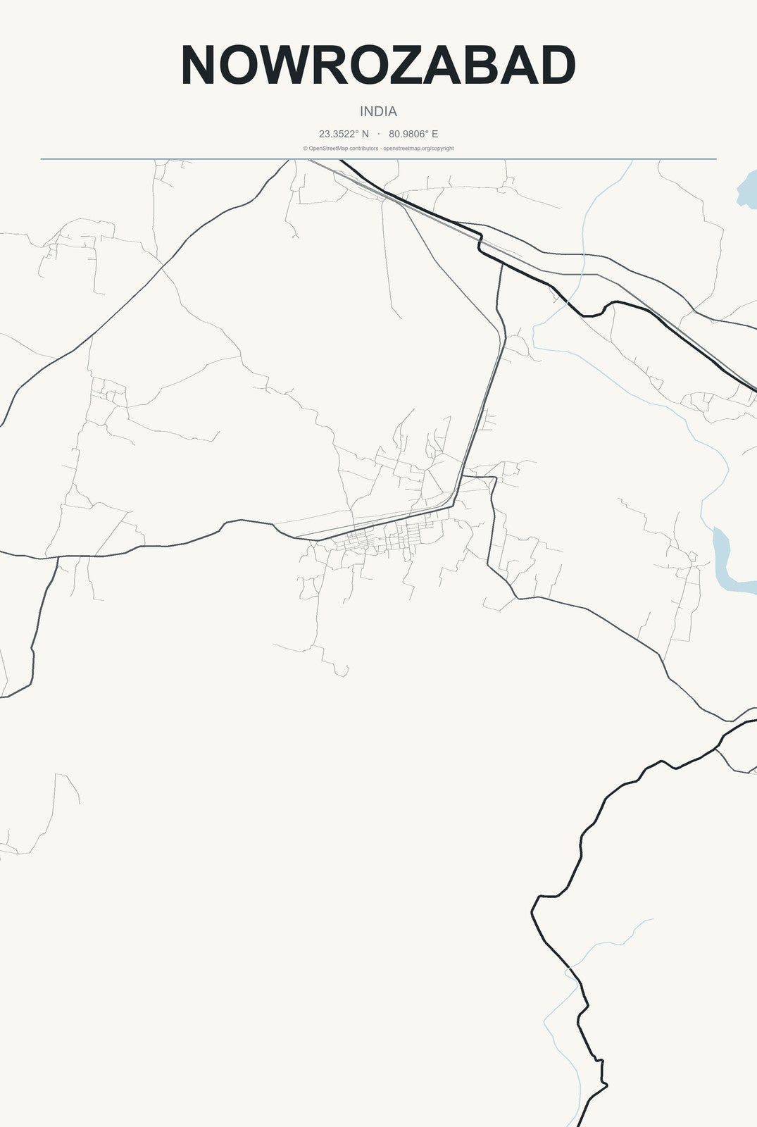 Nowrozabad, India City Map Aluminum Sign in Headline Atlas style