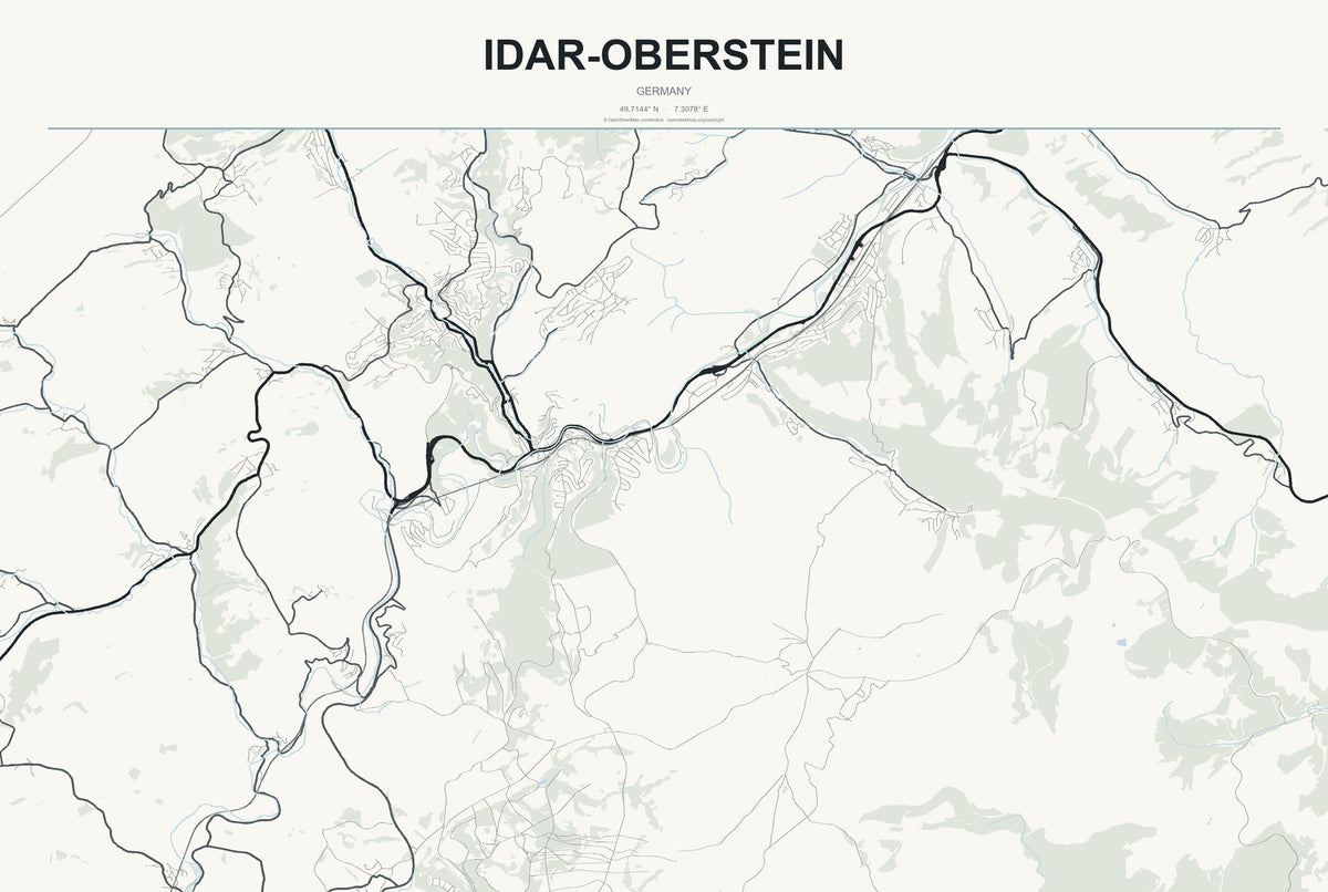 Idar-Oberstein, Germany City Map Aluminum Sign in Headline Atlas style