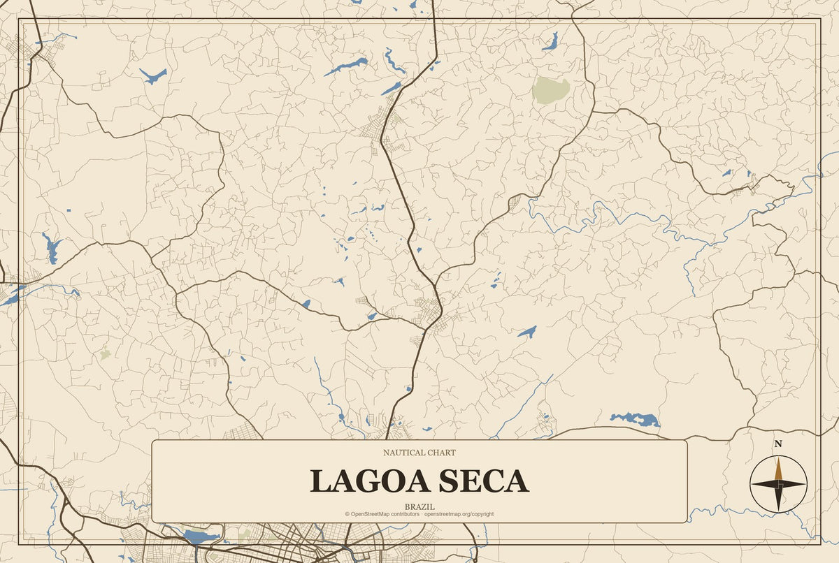 Lagoa Seca, Brazil City Map Aluminum Sign in Heritage Nautical style