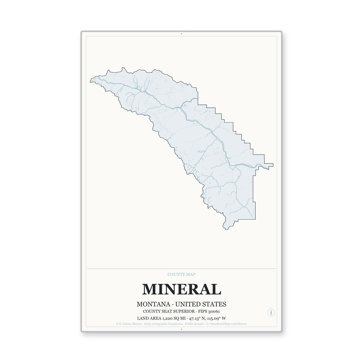 Mineral County, Montana Map Aluminum Sign in Gallery Air style