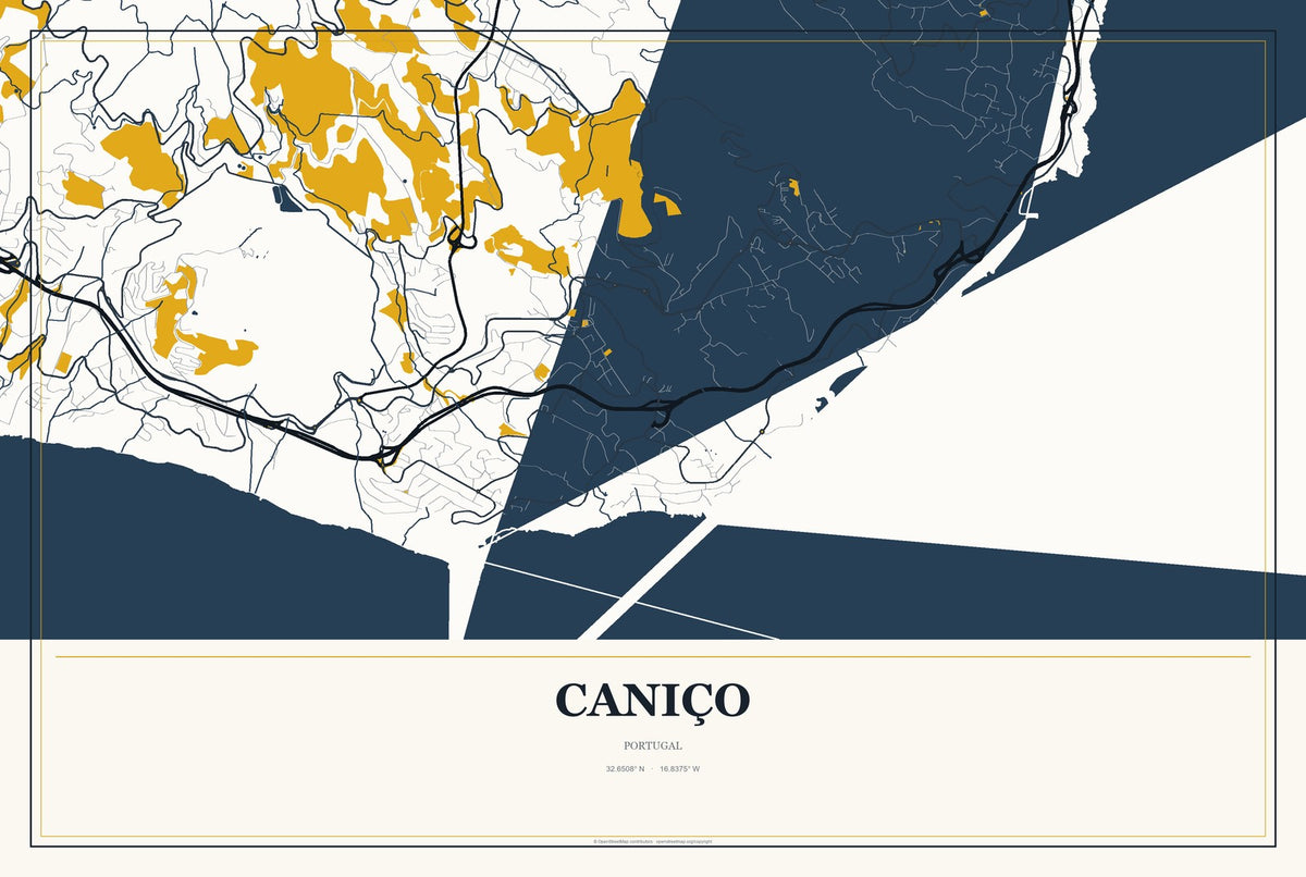 Caniço, Portugal City Map Aluminum Sign in Citrine Modern style