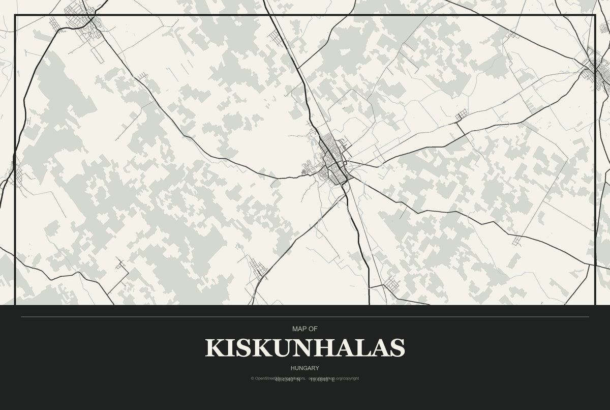 Kiskunhalas, Hungary City Map Aluminum Sign in Museum Plaque style