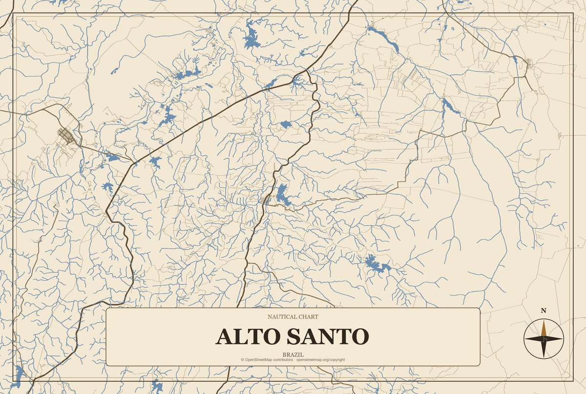 Alto Santo, Brazil City Map Aluminum Sign in Heritage Nautical style