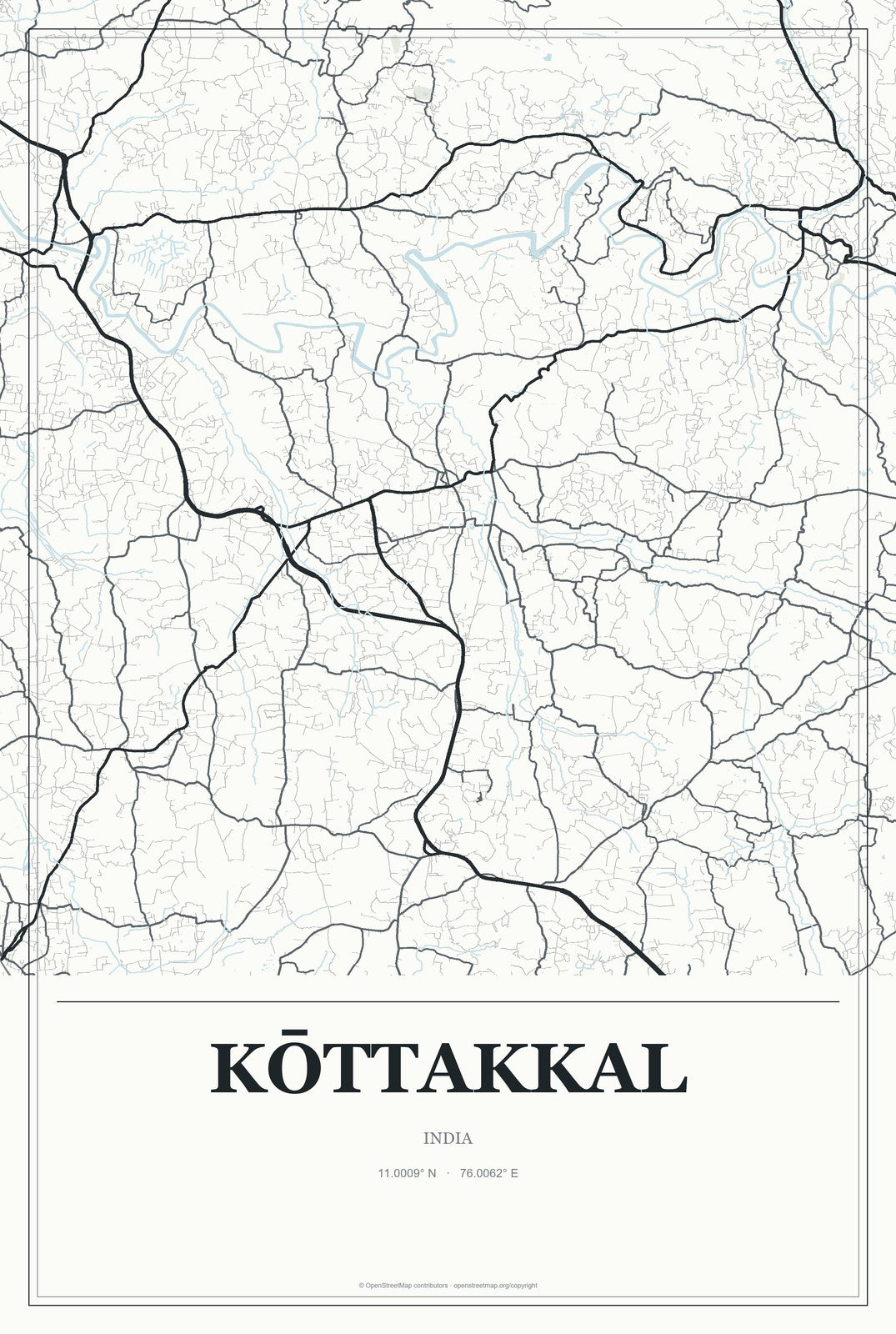 Kōttakkal, India City Map Aluminum Sign in Gallery Air style