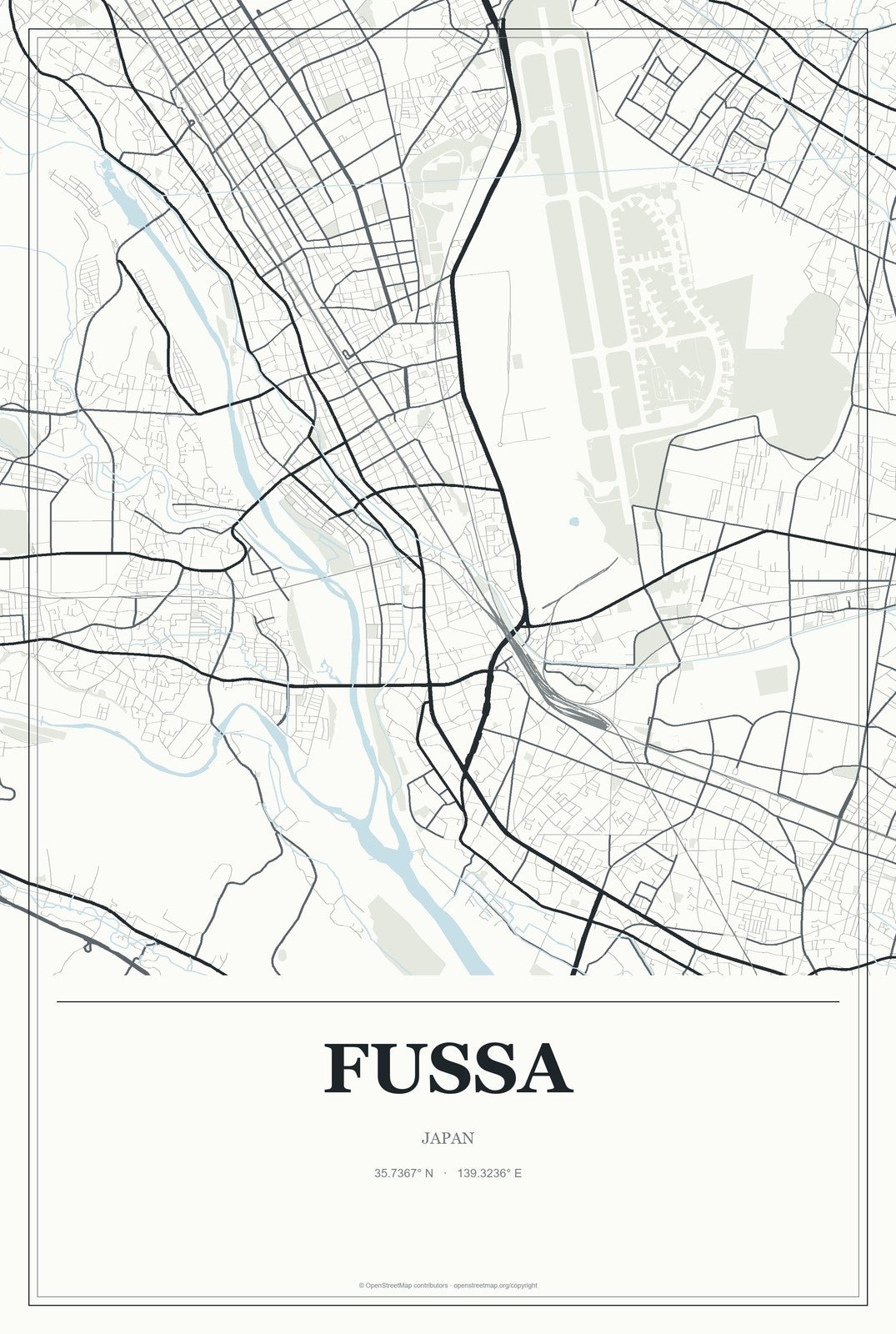Fussa, Japan City Map Aluminum Sign in Gallery Air style