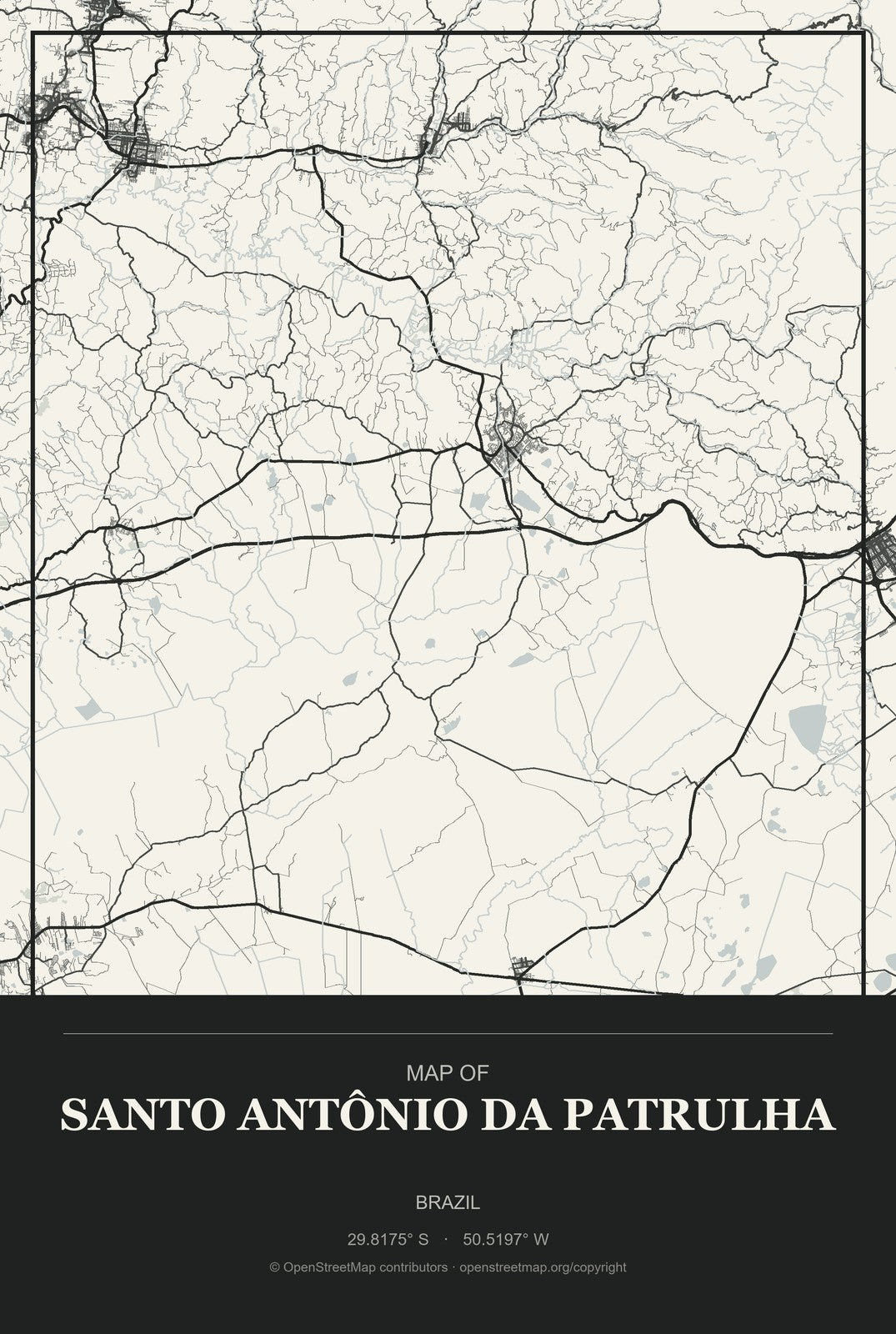 Santo Antônio da Patrulha, Brazil City Map Aluminum Sign in Museum Plaque style