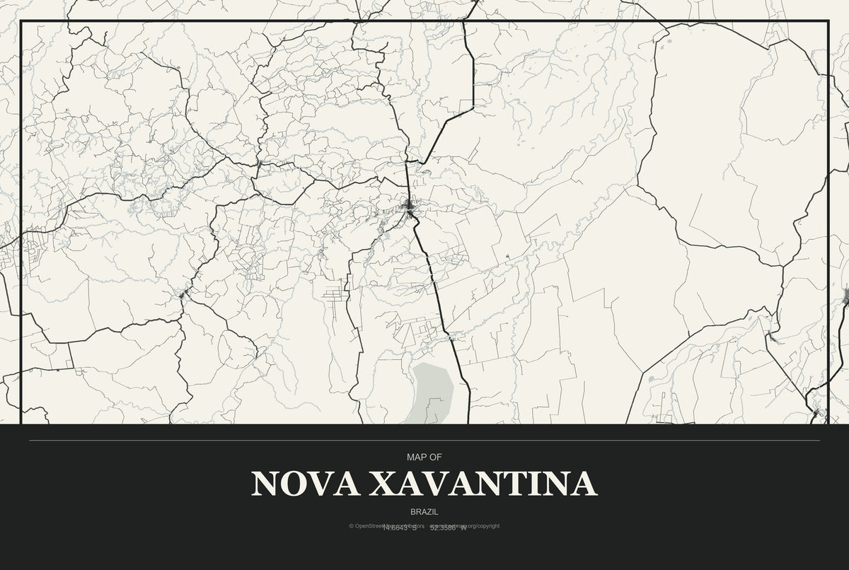Nova Xavantina, Brazil City Map Aluminum Sign in Museum Plaque style