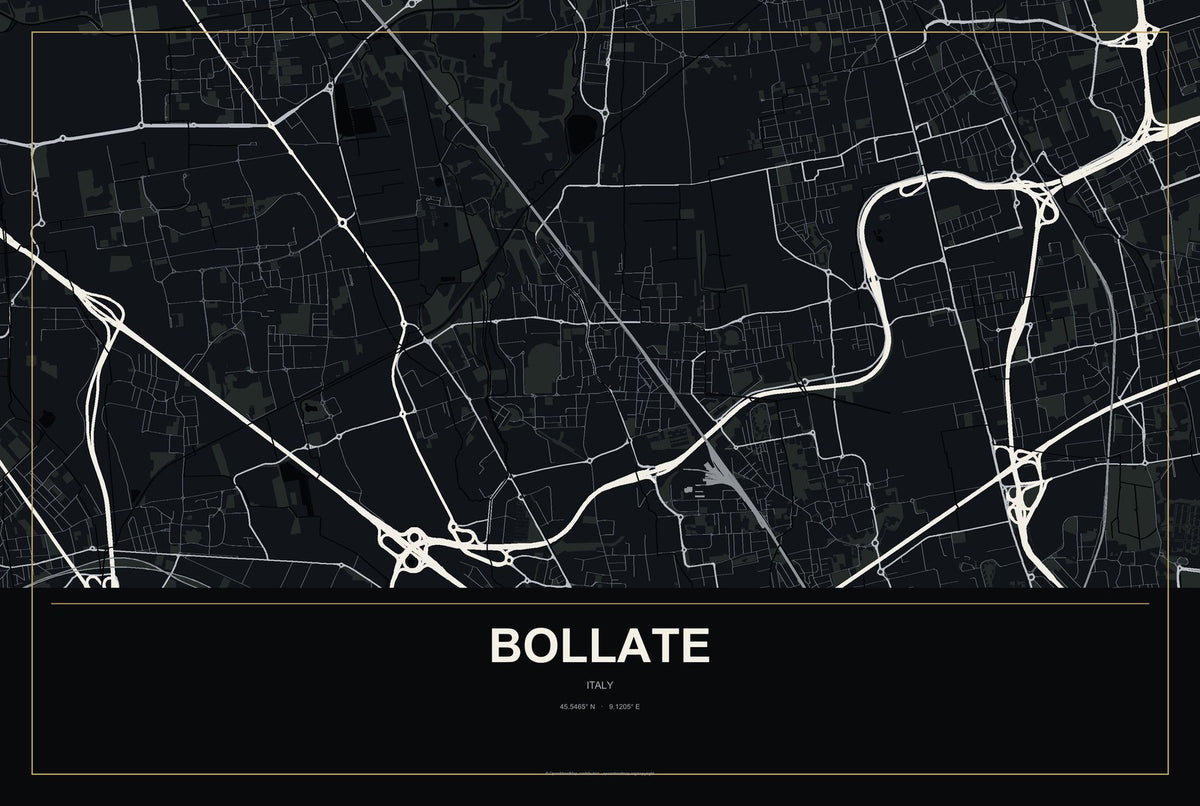 Bollate, Italy City Map Aluminum Sign in Metropolitan Noir style
