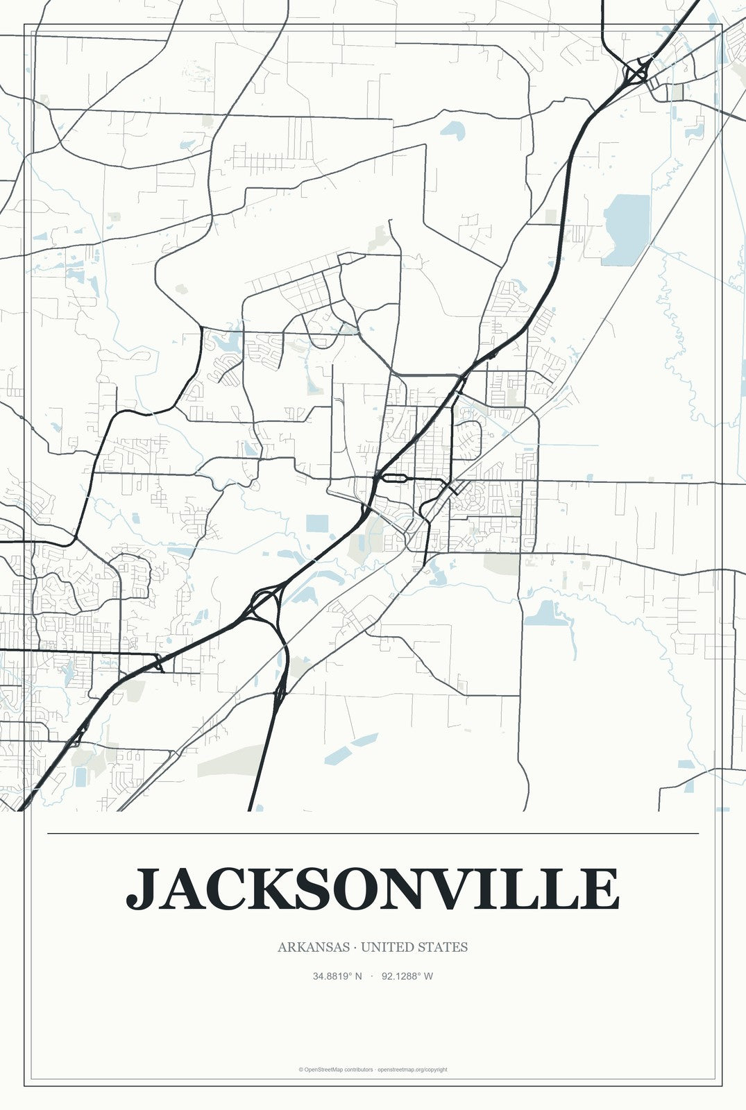 Jacksonville, Arkansas City Map Aluminum Sign in Gallery Air style
