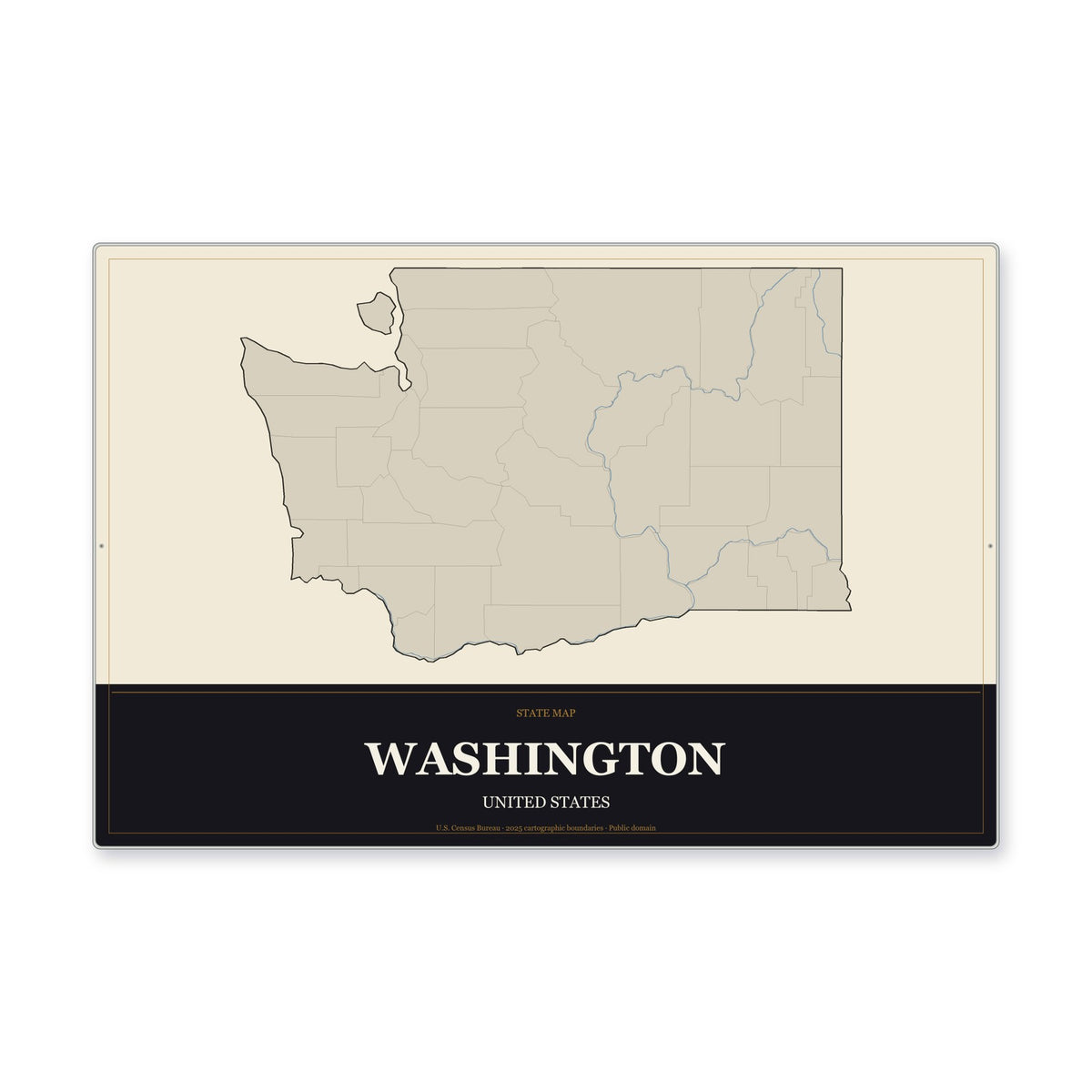 Washington state map aluminum sign in Museum Plaque style