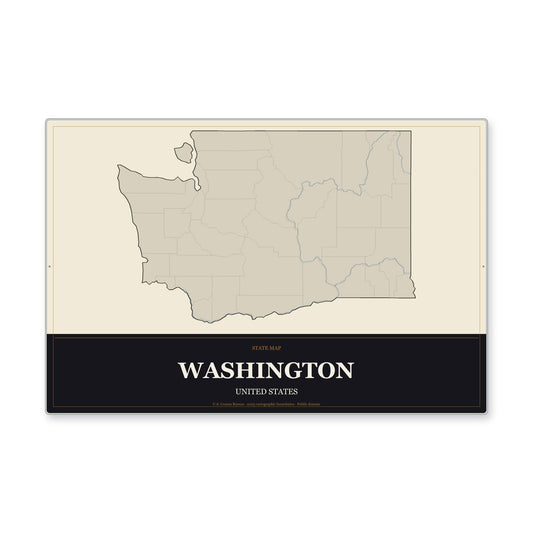 Washington state map aluminum sign in Museum Plaque style