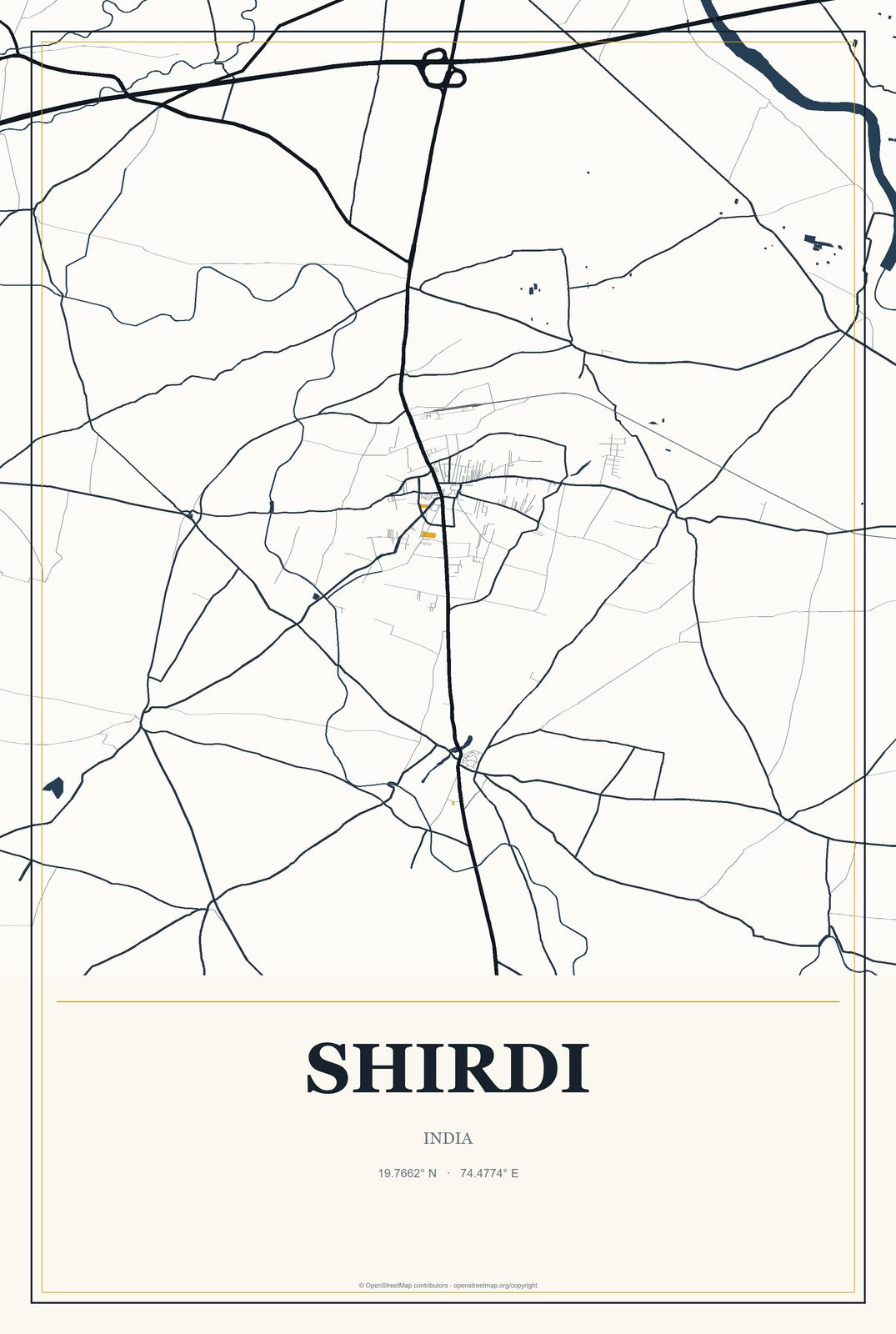 Shirdi, India City Map Aluminum Sign in Citrine Modern style