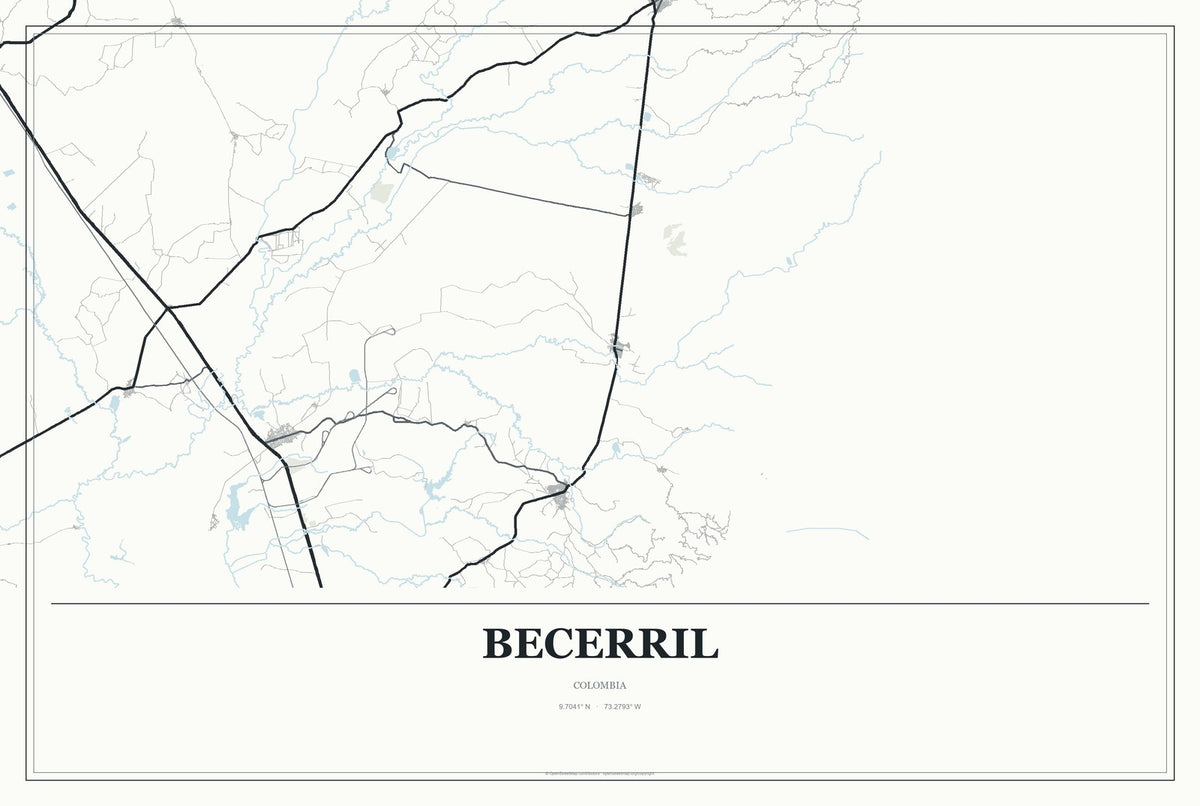 Becerril, Colombia City Map Aluminum Sign in Gallery Air style