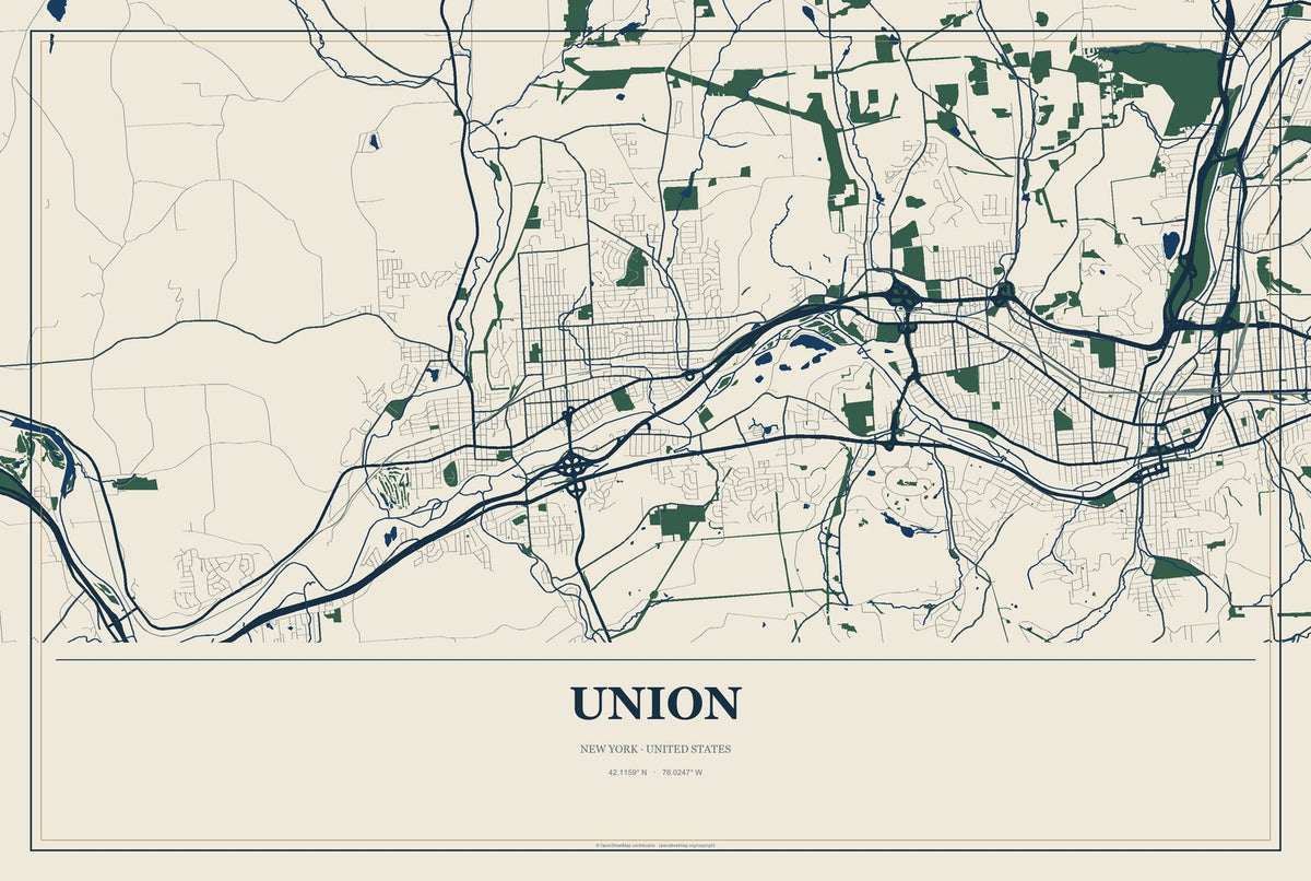 Union, New York City Map Aluminum Sign in Coastal Cutout style