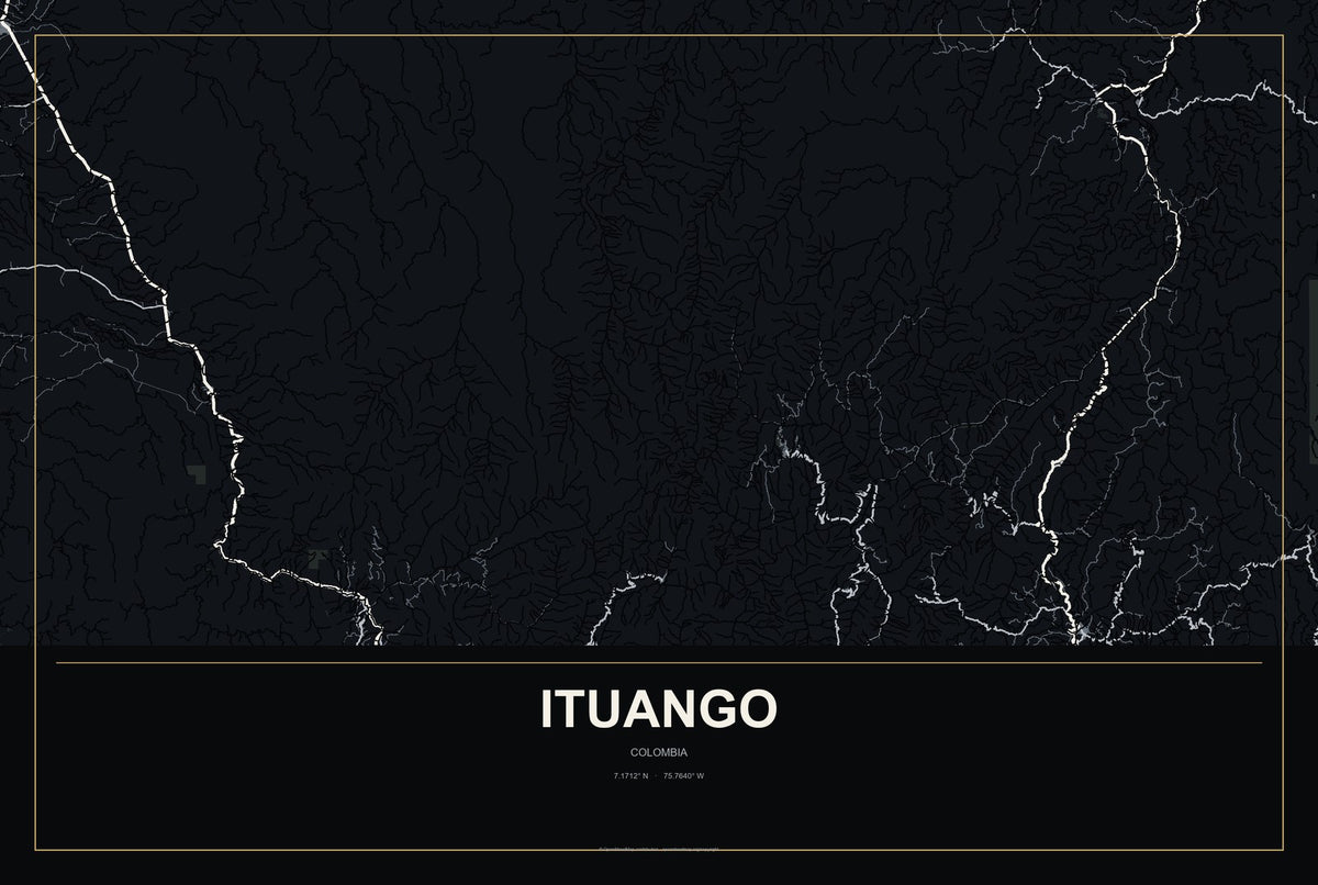 Ituango, Colombia City Map Aluminum Sign in Metropolitan Noir style