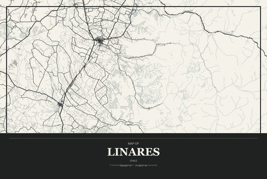 Linares, Chile City Map Aluminum Sign in Museum Plaque style