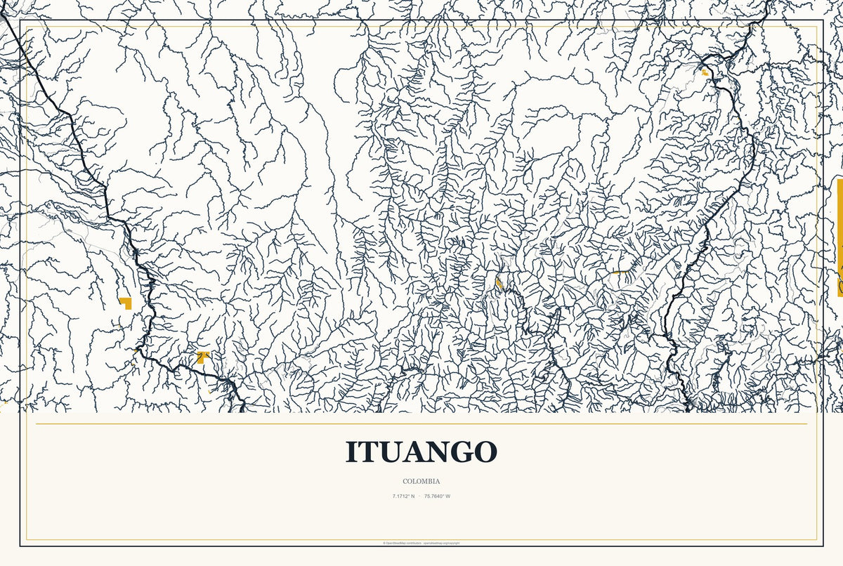 Ituango, Colombia City Map Aluminum Sign in Citrine Modern style