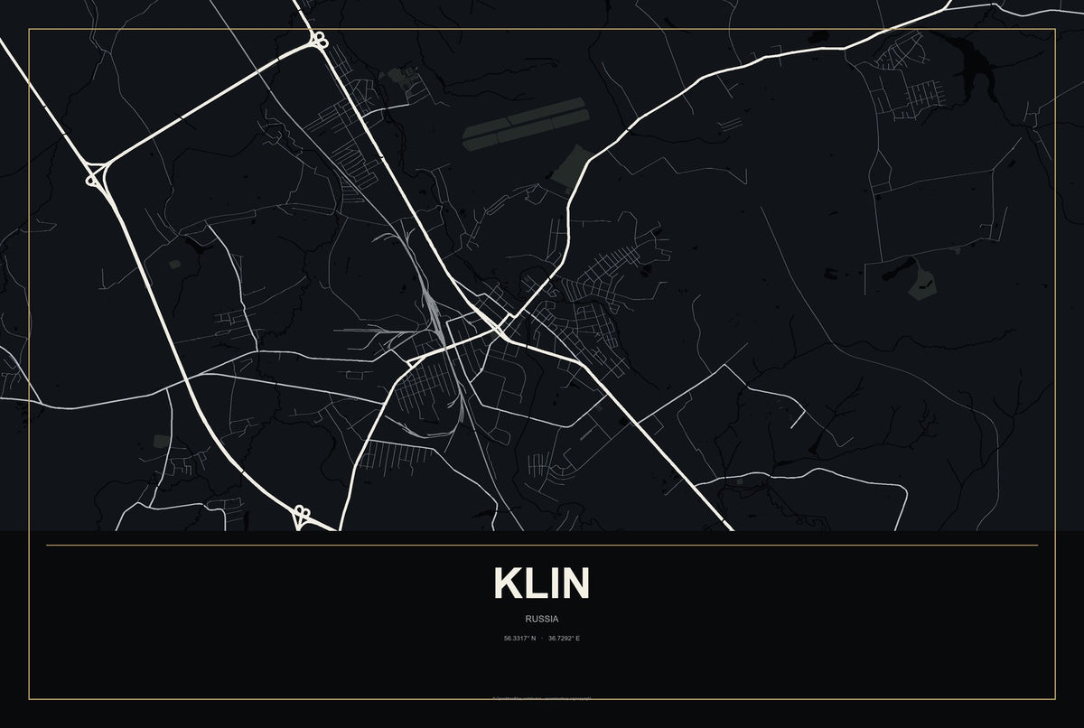 Klin, Russia City Map Aluminum Sign in Metropolitan Noir style