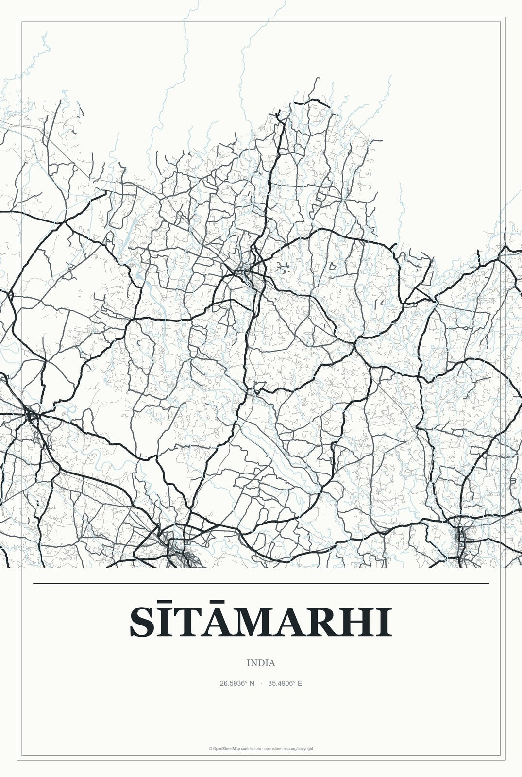 Sītāmarhi, India City Map Aluminum Sign in Gallery Air style