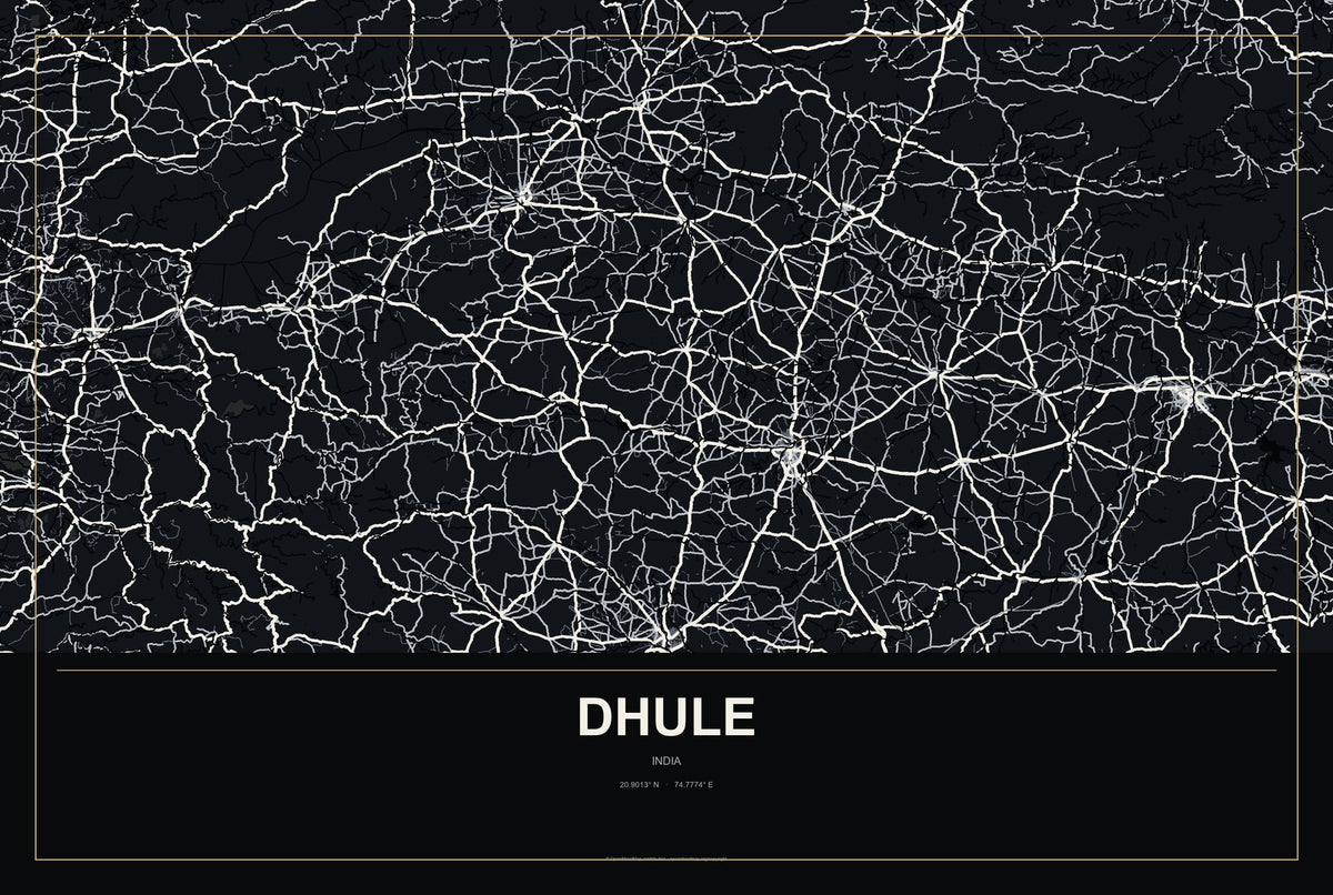 Dhule, India City Map Aluminum Sign in Metropolitan Noir style