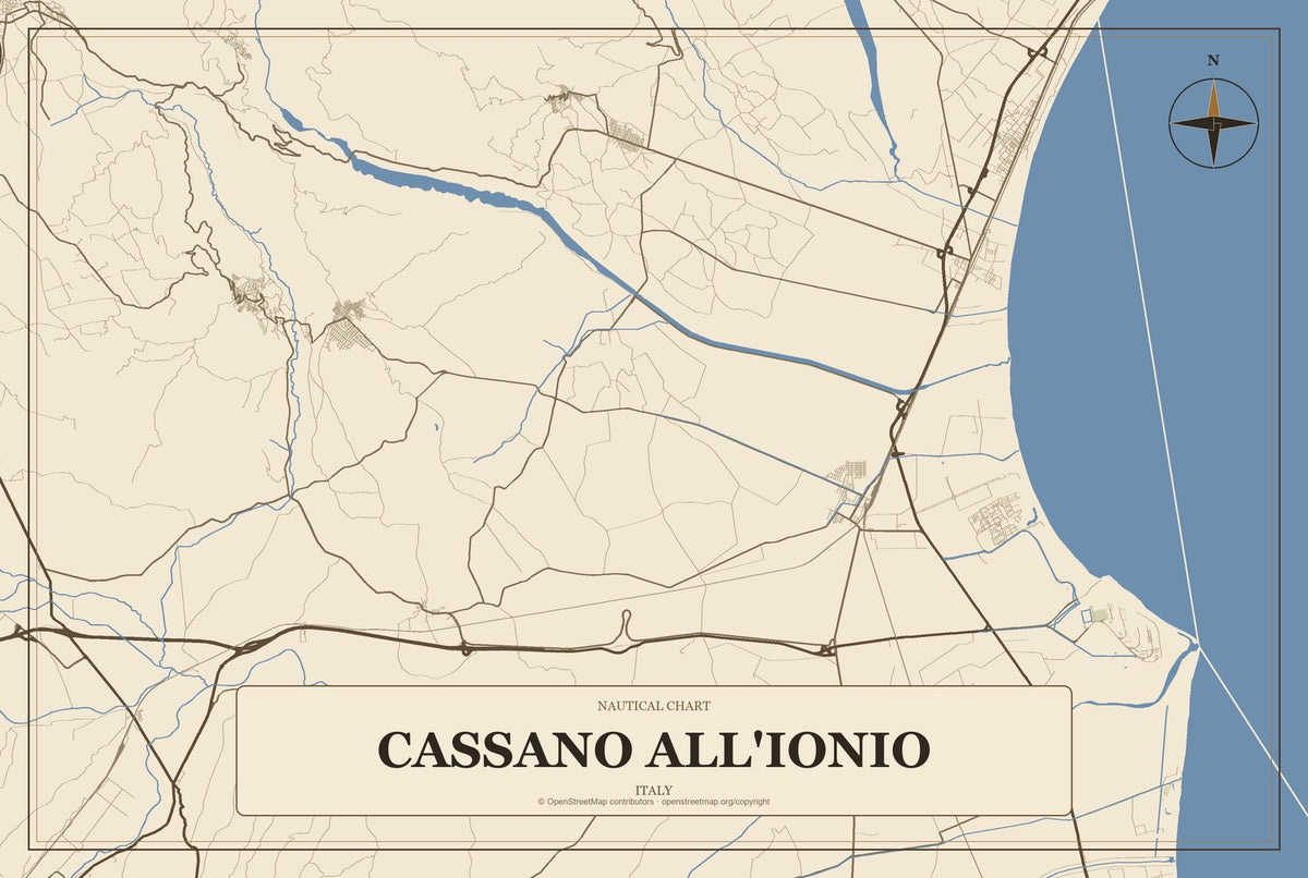 Cassano All'Ionio, Italy City Map Aluminum Sign in Heritage Nautical style