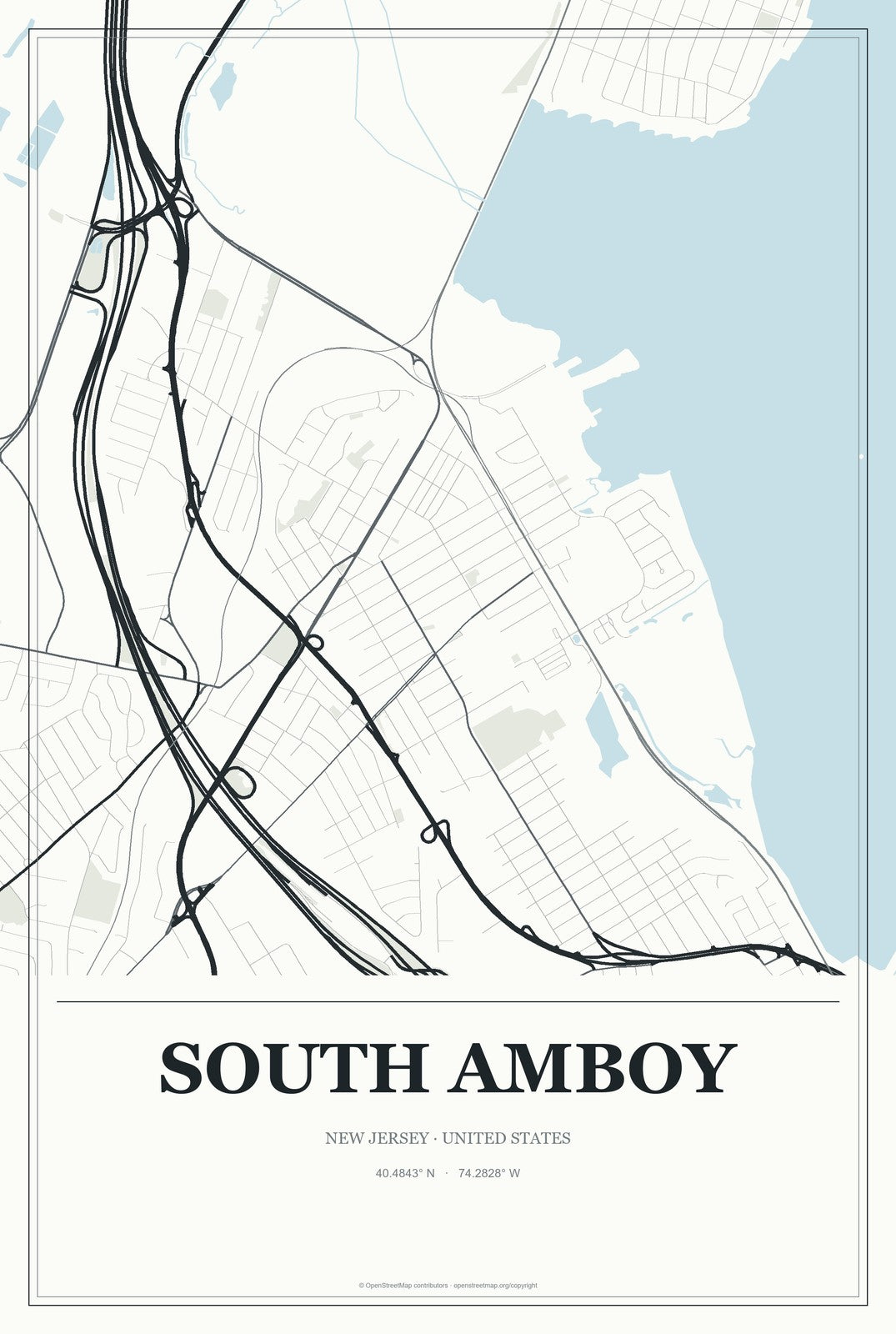 South Amboy, New Jersey City Map Aluminum Sign in Gallery Air style