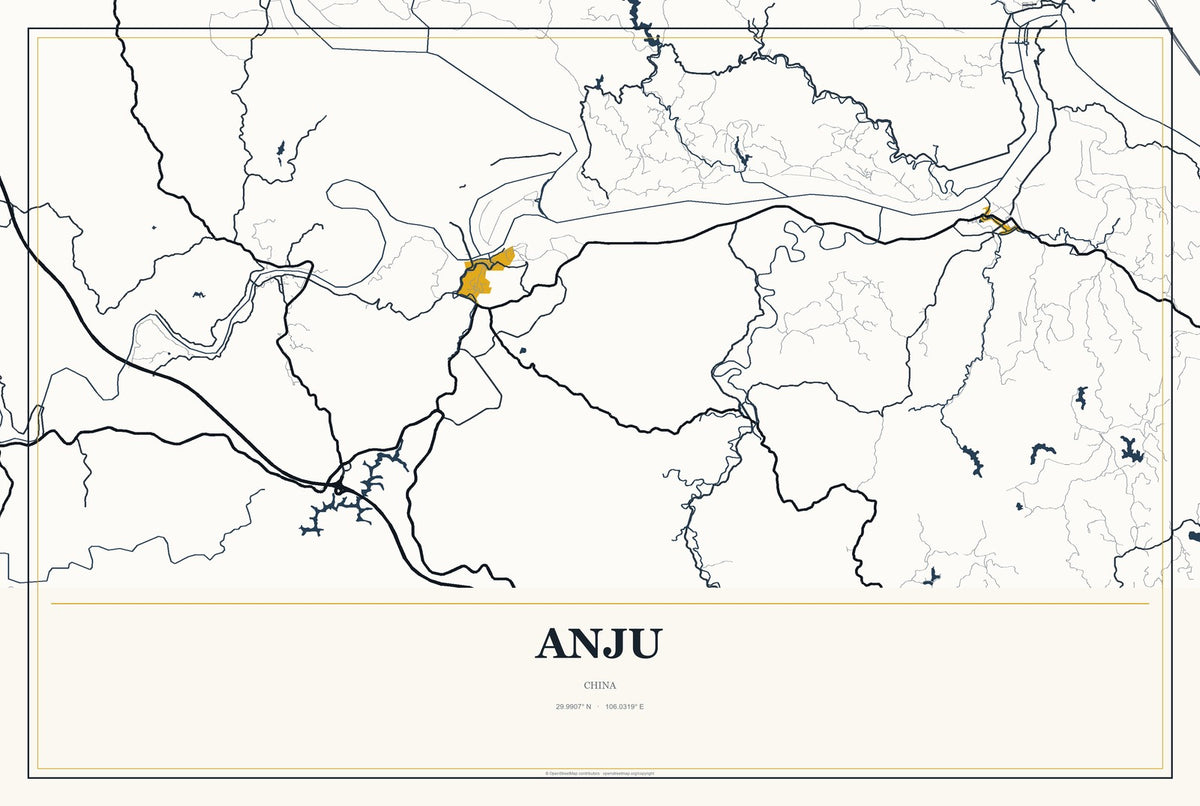 Anju, China City Map Aluminum Sign in Citrine Modern style