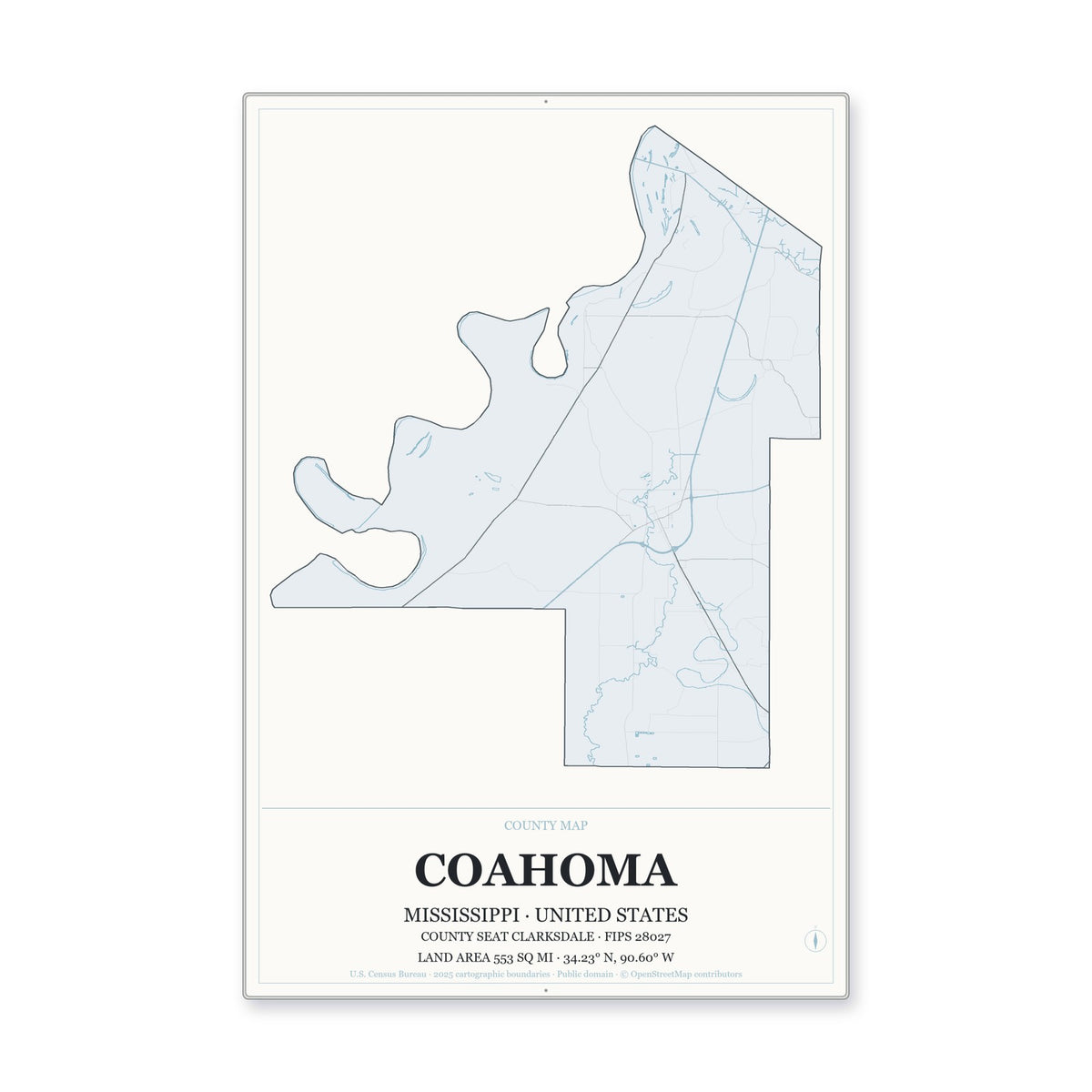 Coahoma County, Mississippi Map Aluminum Sign in Gallery Air style