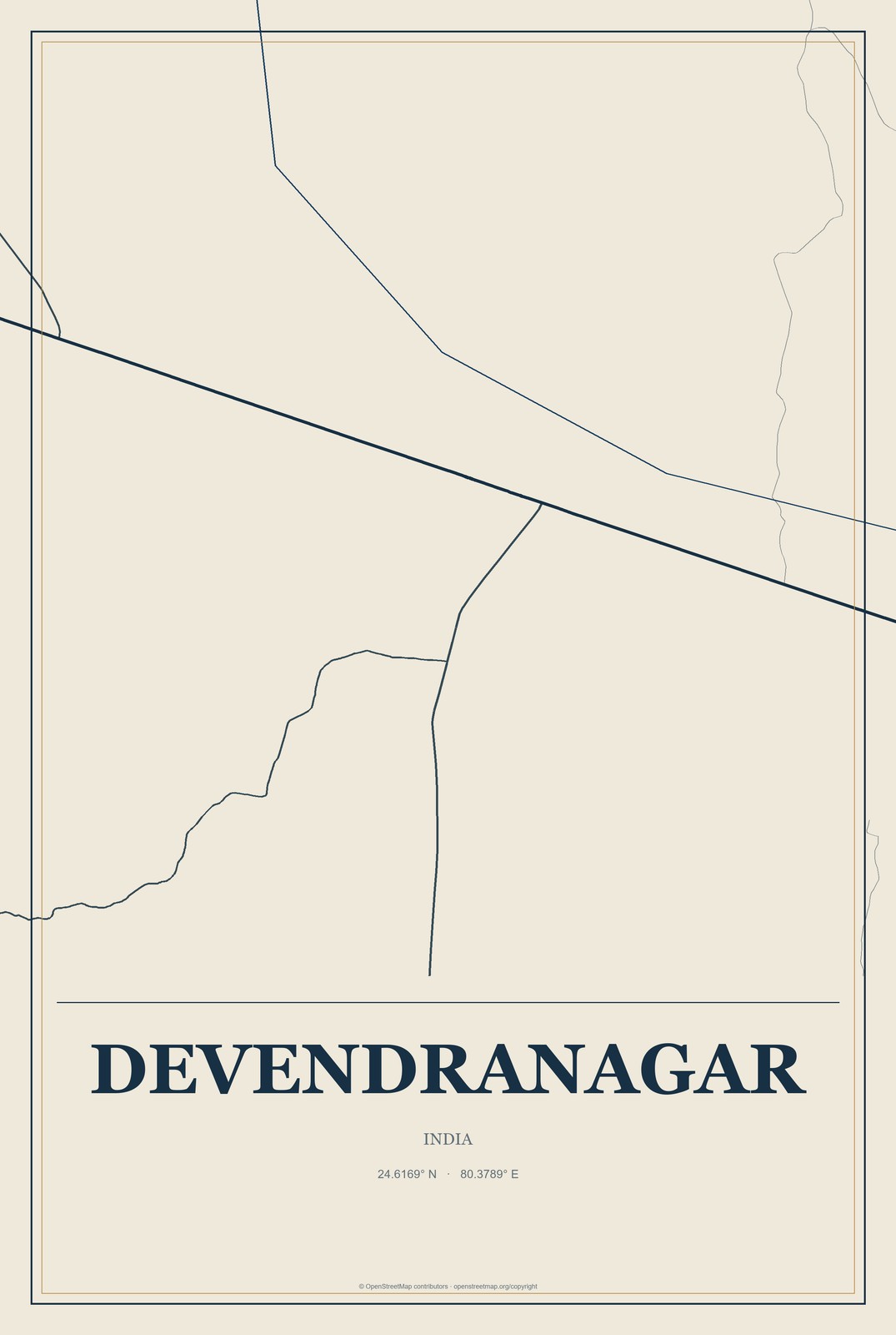 Devendranagar, India City Map Aluminum Sign in Coastal Cutout style
