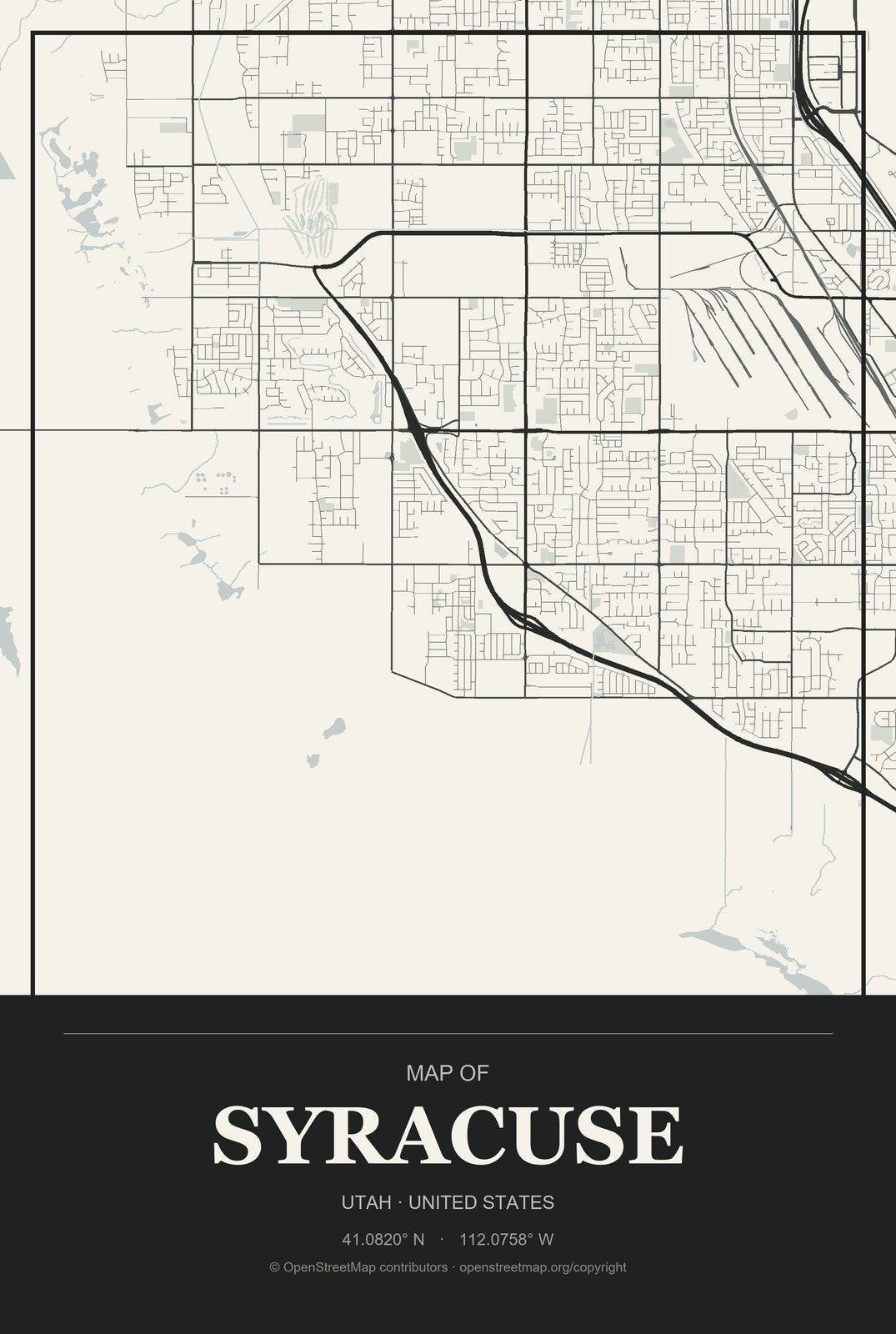 Syracuse, Utah City Map Aluminum Sign in Museum Plaque style