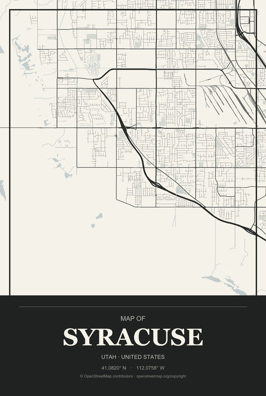 Syracuse, Utah City Map Aluminum Sign in Museum Plaque style
