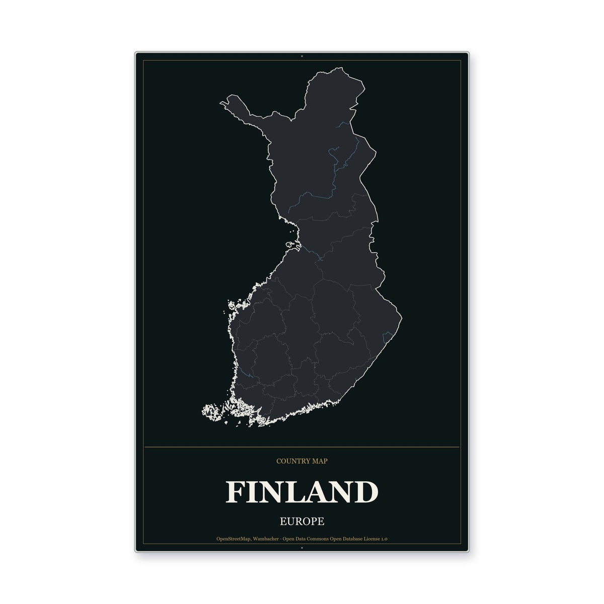 Finland Country Map Aluminum Sign in Metropolitan Noir style