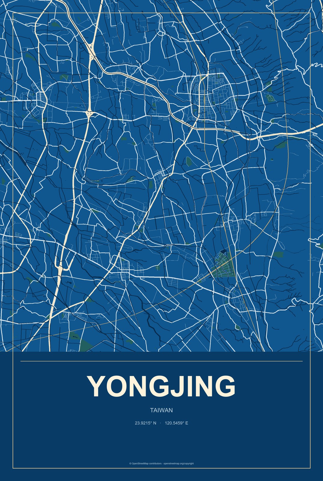 Yongjing, Taiwan City Map Aluminum Sign in Harbor Cobalt style