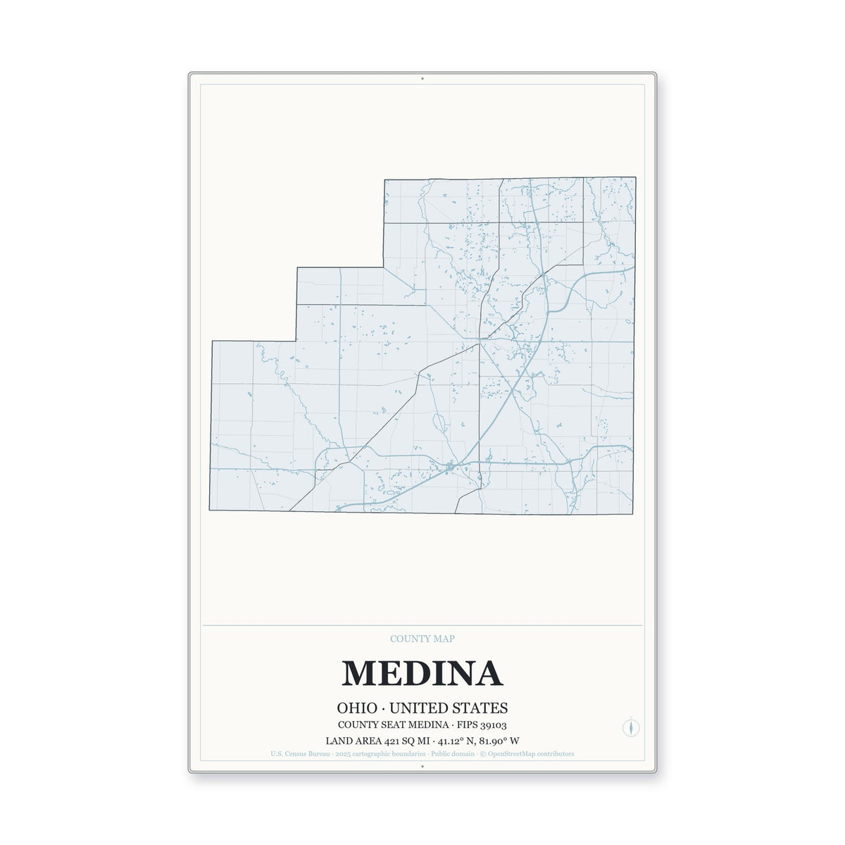 Medina County, Ohio Map Aluminum Sign in Gallery Air style