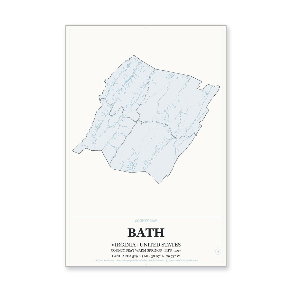 Bath County, Virginia Map Aluminum Sign in Gallery Air style