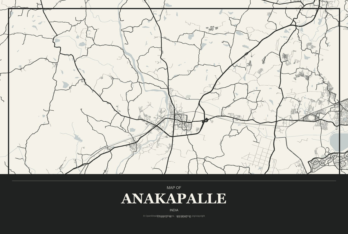 Anakapalle, India City Map Aluminum Sign in Museum Plaque style