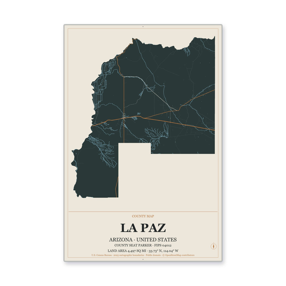 La Paz County, Arizona Map Aluminum Sign in Headline Atlas style