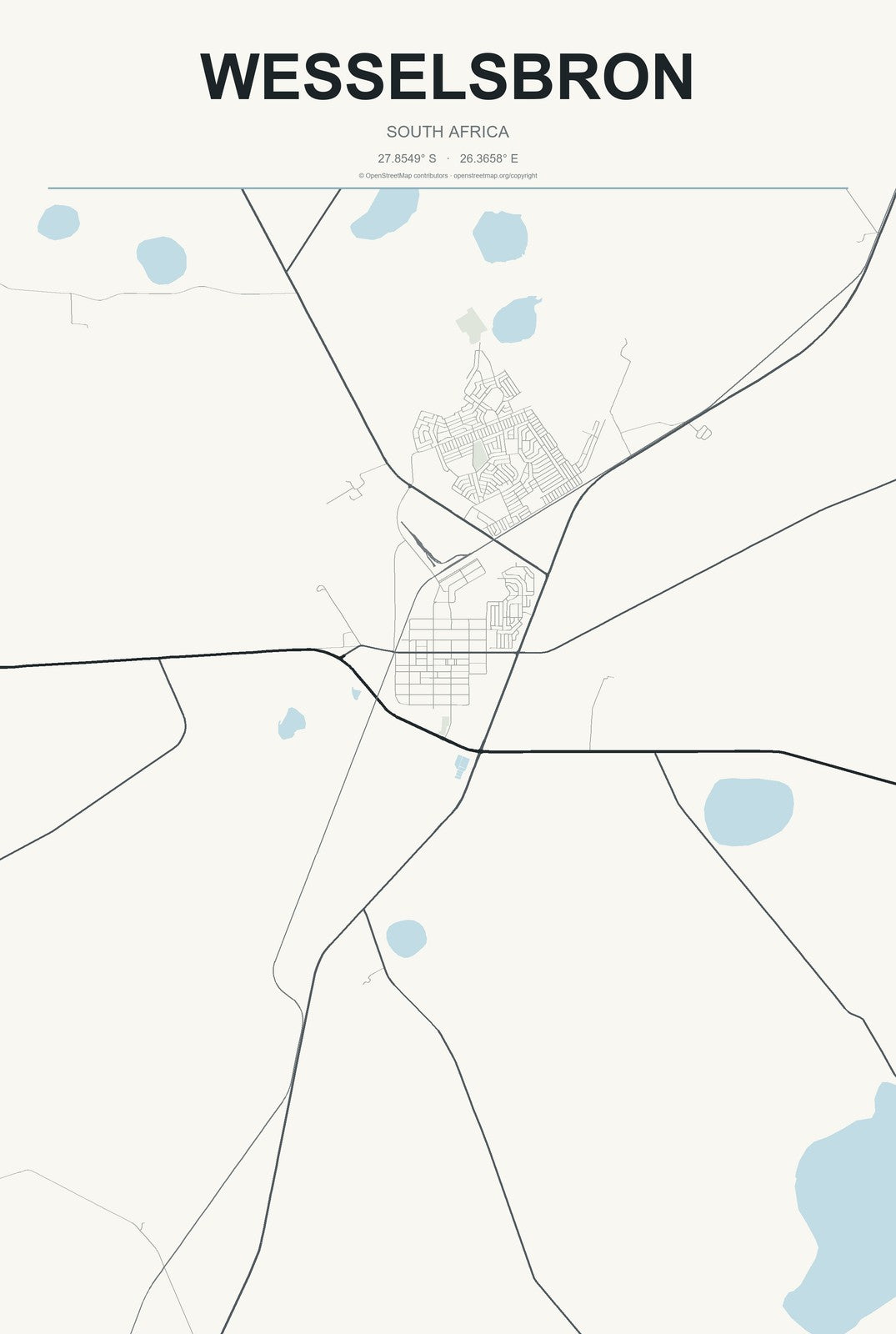 Wesselsbron, South Africa City Map Aluminum Sign in Headline Atlas style