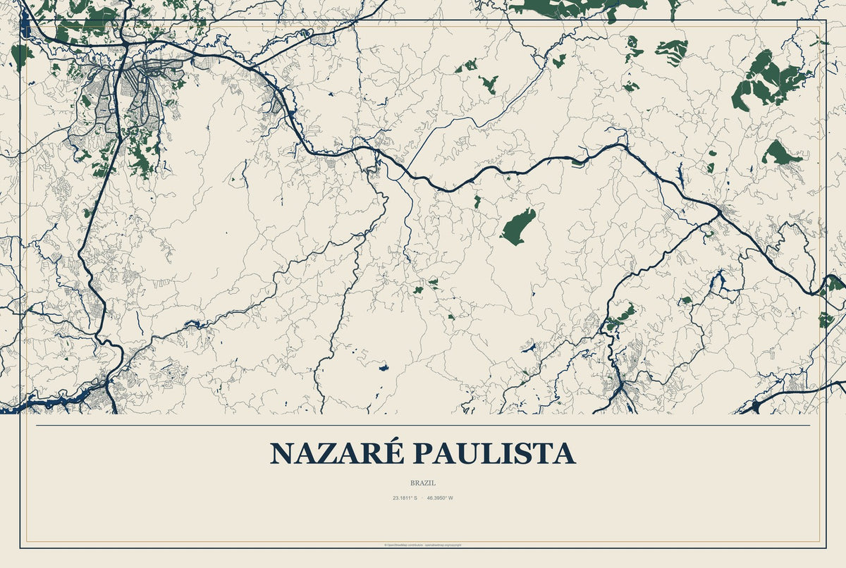 Nazaré Paulista, Brazil City Map Aluminum Sign in Coastal Cutout style