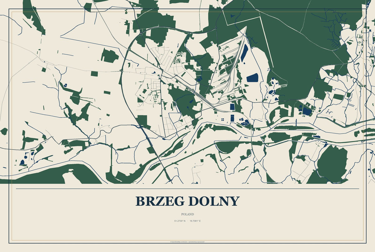 Brzeg Dolny, Poland City Map Aluminum Sign in Coastal Cutout style