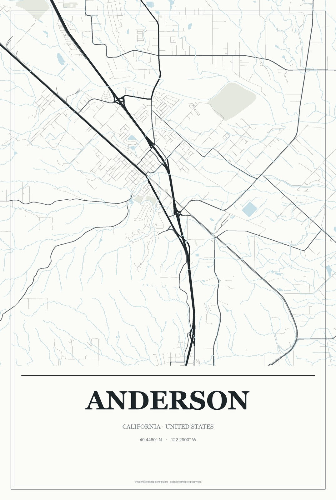 Anderson, California City Map Aluminum Sign in Gallery Air style